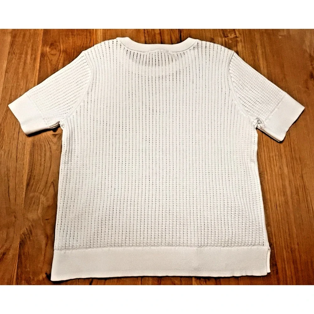 MICHAEL KORS Open Knit Short Sleeve Sweater WHITE Shoulder Detail  Sz XL H12